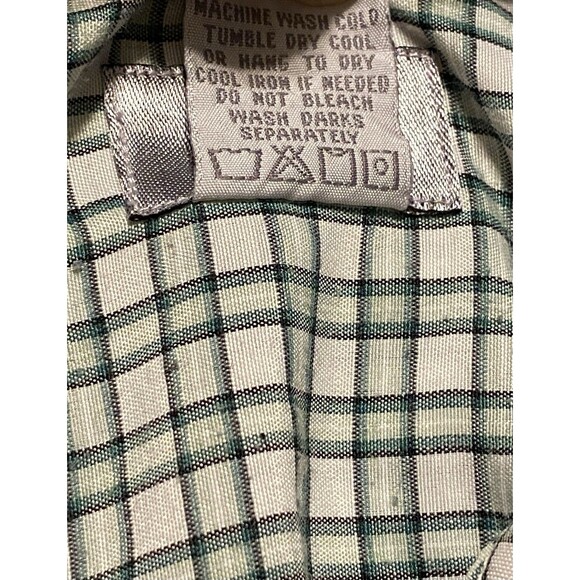 VTG No Fear Men's L Button Up Short Sleeve Front Pocket Shirt Plaid Green White - Picture 9 of 10